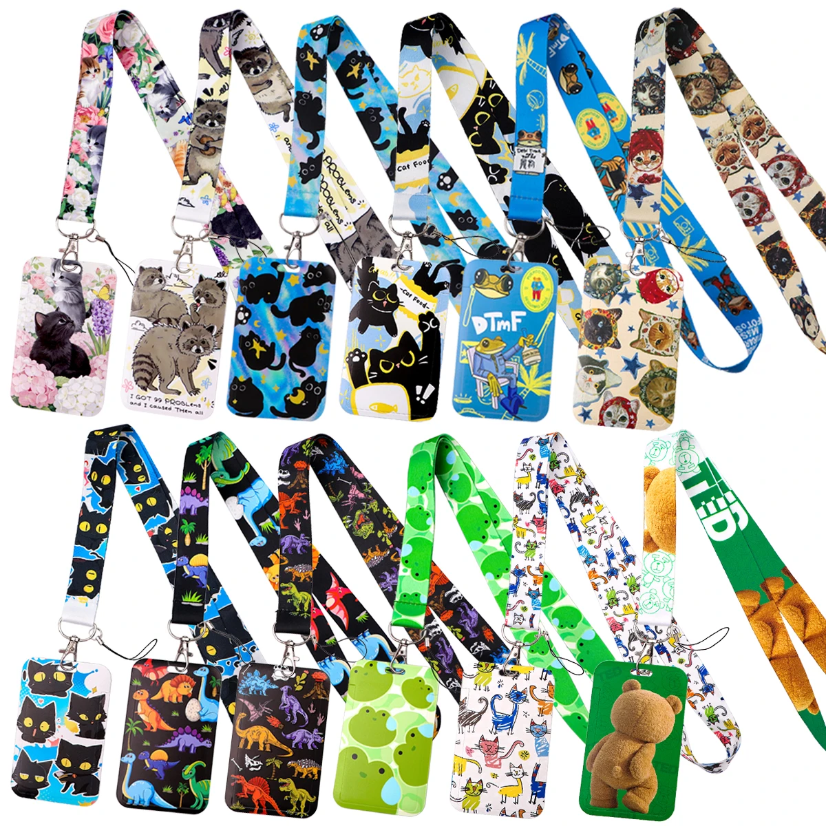 Black Cat Credential Holder Cute Frog Raccoon Lanyards for Key Neck Strap For Card Badge Gym Keyring Accessories Friends Gifts