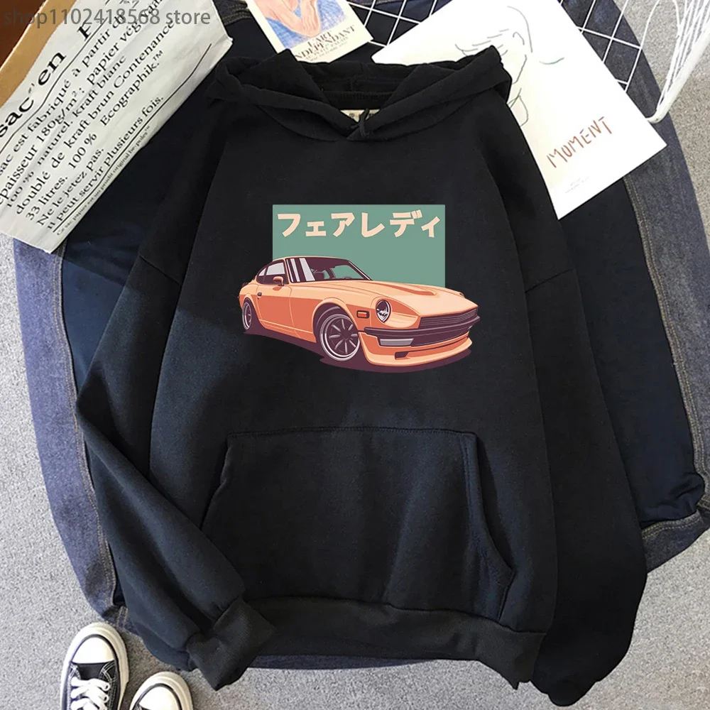 JDM Hoodies for Men Initial D Japanese Retro Car Print Sweatshirt O-Neck Winter CRX Harajuku Pullover Oversized Tops Mens Casual