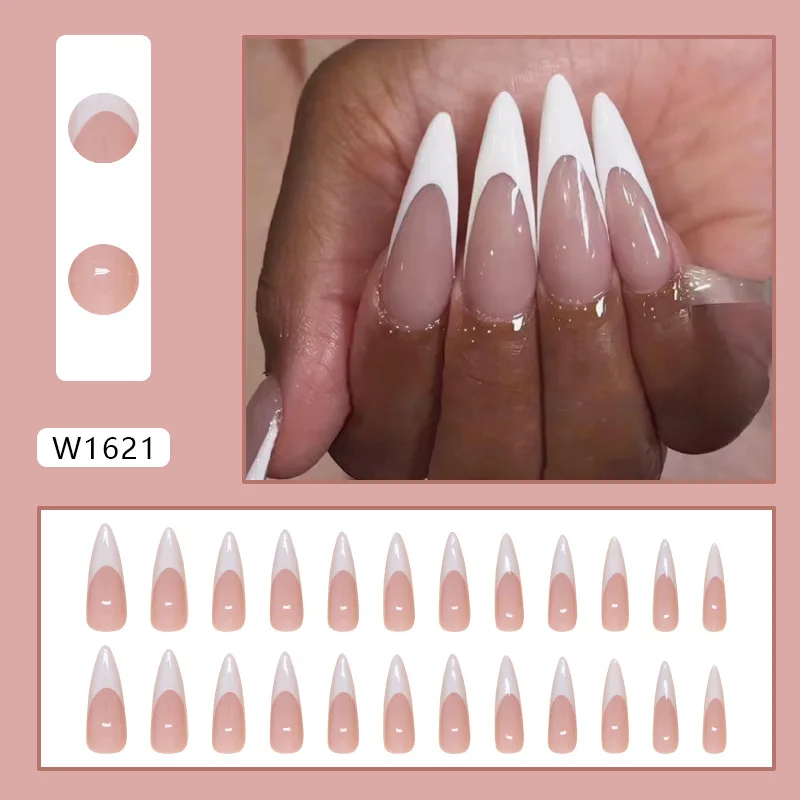 24 قطعة نصائح الأظافر البسيطة الربيع الصيف الفرنسية خنجر اضغط على الأظافر مع سحر الأظافر كاذبة طويلة أظافر صناعية لالتصاق #2