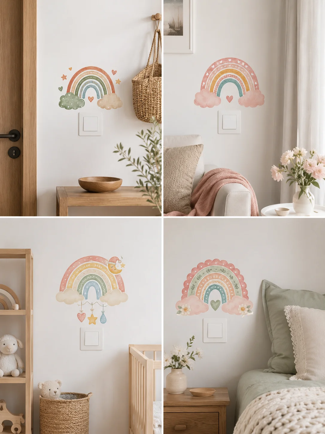Watercolor Rainbow Cloud Wall Stickers, Peel and Stick Nordic Style Wall Decals, 4 Patterns Home Decor Stickers