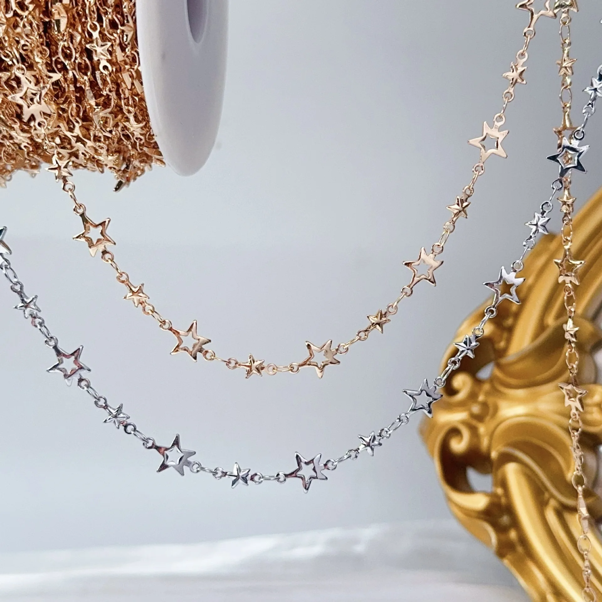 0.5/1/2M High Color Retention Hollow Star Metal Chain Simple And Versatile DIY Tassel Chain Necklace Decorative Accessories