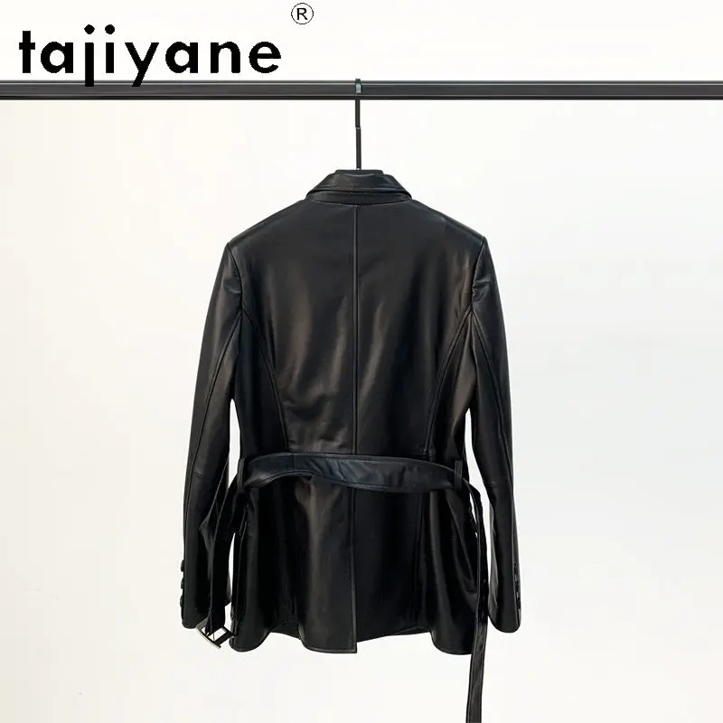 TAJIYANE Real Sheepskin Leather Jacket Woman Mid-Length Motorcycle Jackets with Belted Casual Stylish Coat Women Clothes 2026 자켓