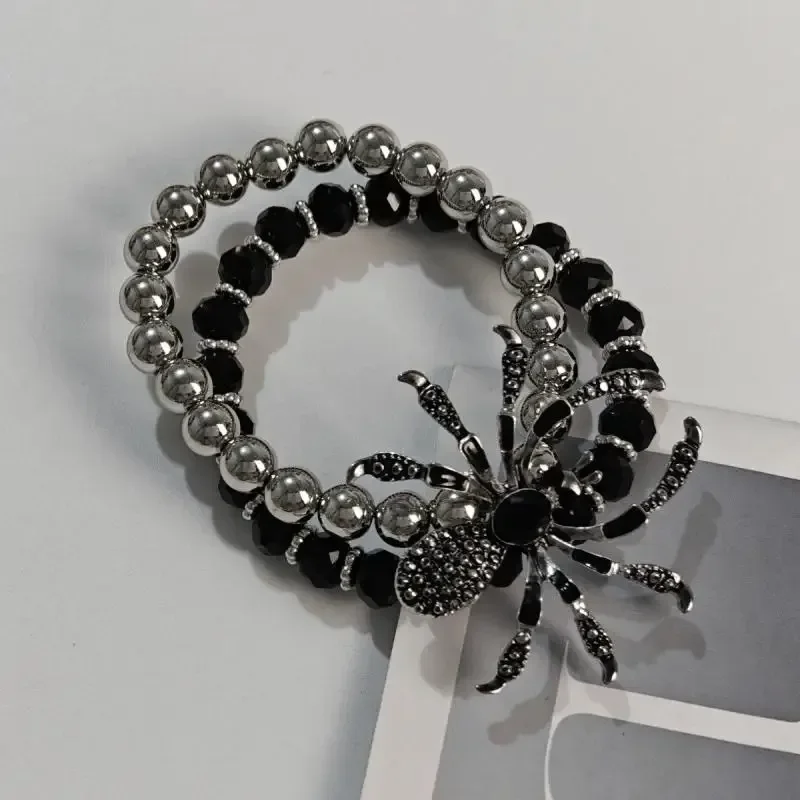 

Punk Gothic Black Crystal Spider Bead Bracelet for Women Men Exaggerated Animal Handmade Halloween Party Jewelry Gift