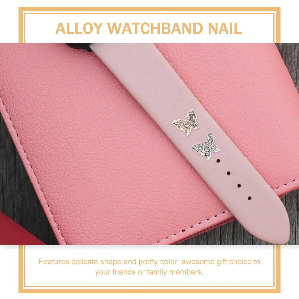 4Pcs Silicone Watch Strap Decor Alloy Watchband Nails Pretty Colorful Delicate Charms for Smartwatch Band Personalized Fashion