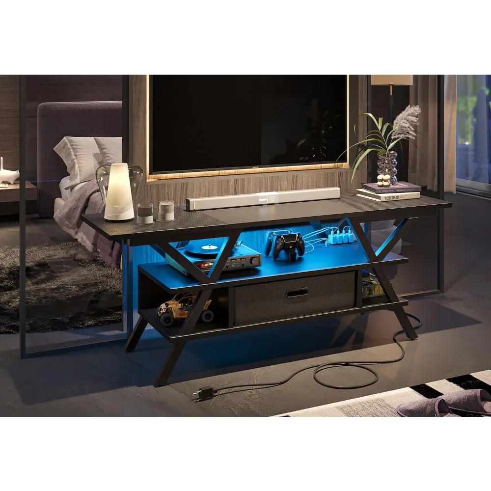 LED Entertainment Center TV Stands, TV Game Console, Tomadas, 65 "55"