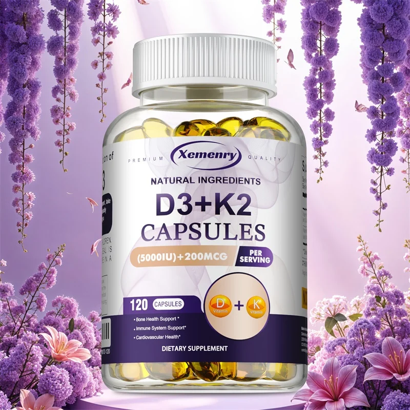 

Vitamin D3+K2 Capsules - Supports Heart, Bone and Immune Health, Promotes Blood Circulation and Improves Sleep Quality