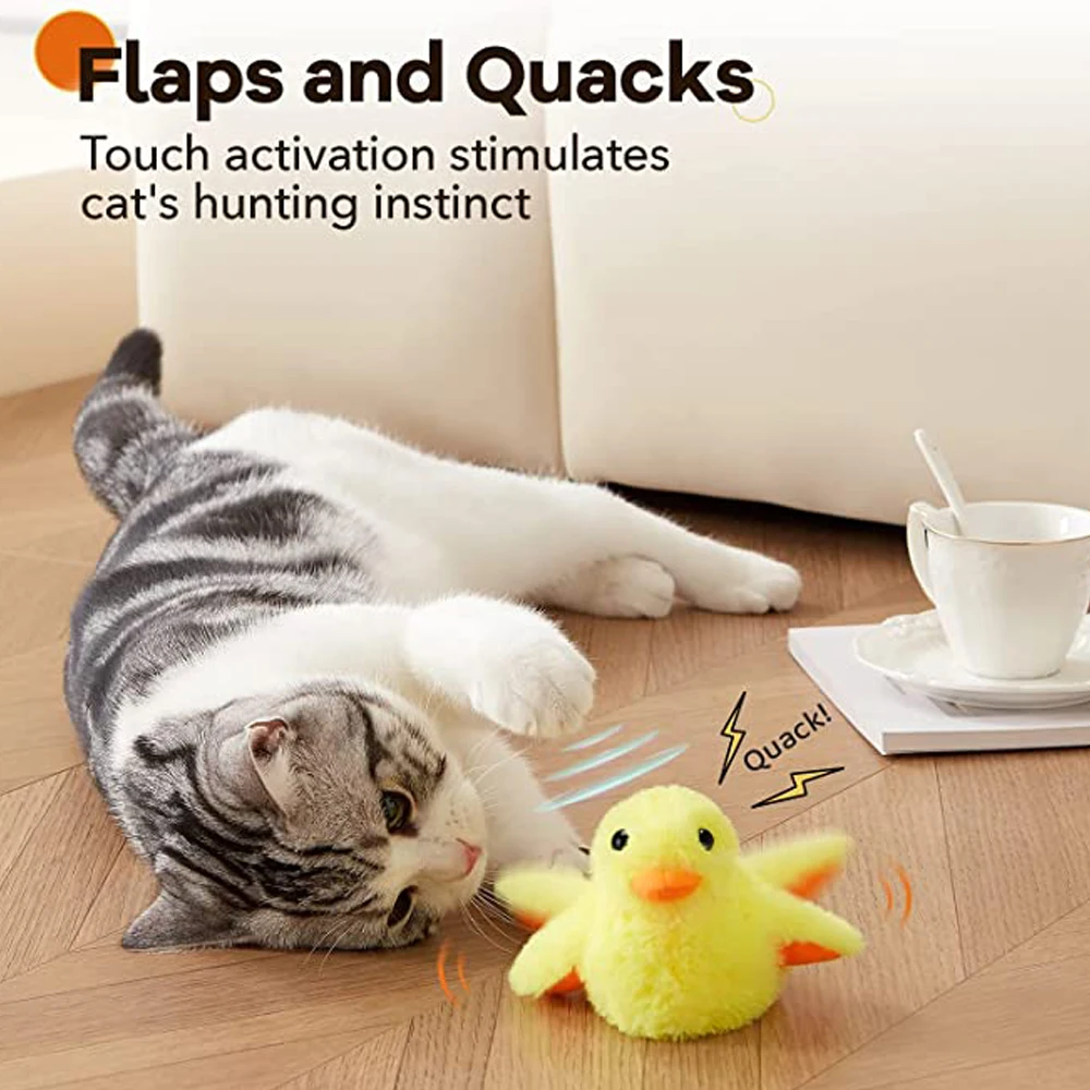 Flapping Duck Cat Toy Touch Activated Quack Dancing Electronic Pet Toy Rechargable Cat Toy With Catnip Washable Kitten Playing