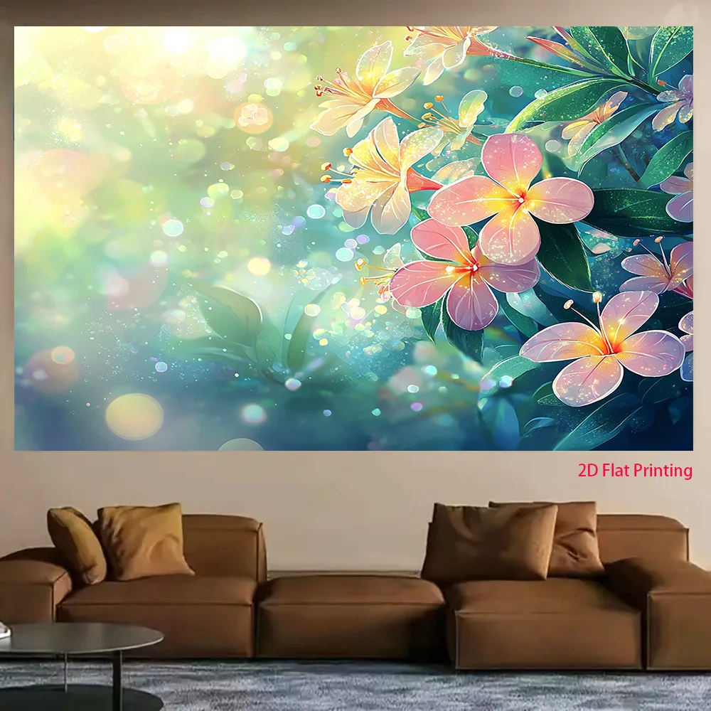 Plano 2D, 1 pieza de fondo de pared con diseño de jazmín en tonos rosa pálido y verde, con un fondo difuminado claro