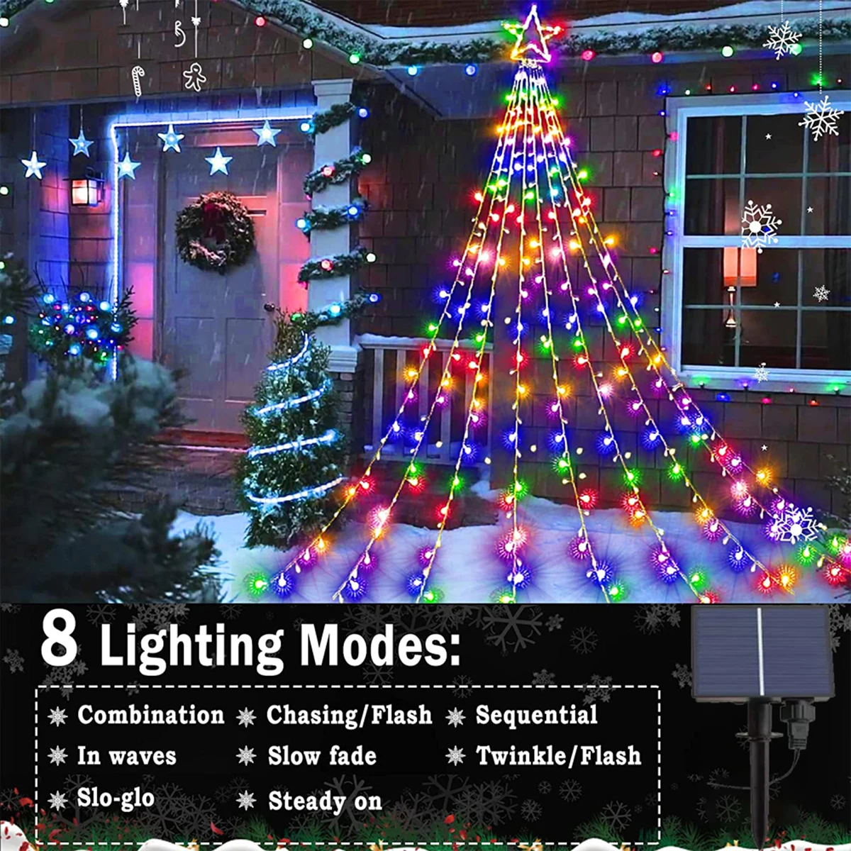 Zewnętrzne dekoracje świąteczne Solar Star Light String 350LED Tree Light 8Modes Lighting Mode Yard Festival Valentine Party Decor