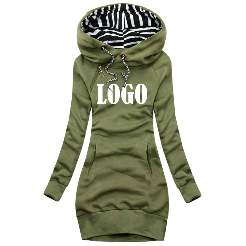 Customized Newest Women Hoodie Solid Color Hooded Long Sleeve Dress Hoodie Drawstring Sweatshirt Long Sweatshirt