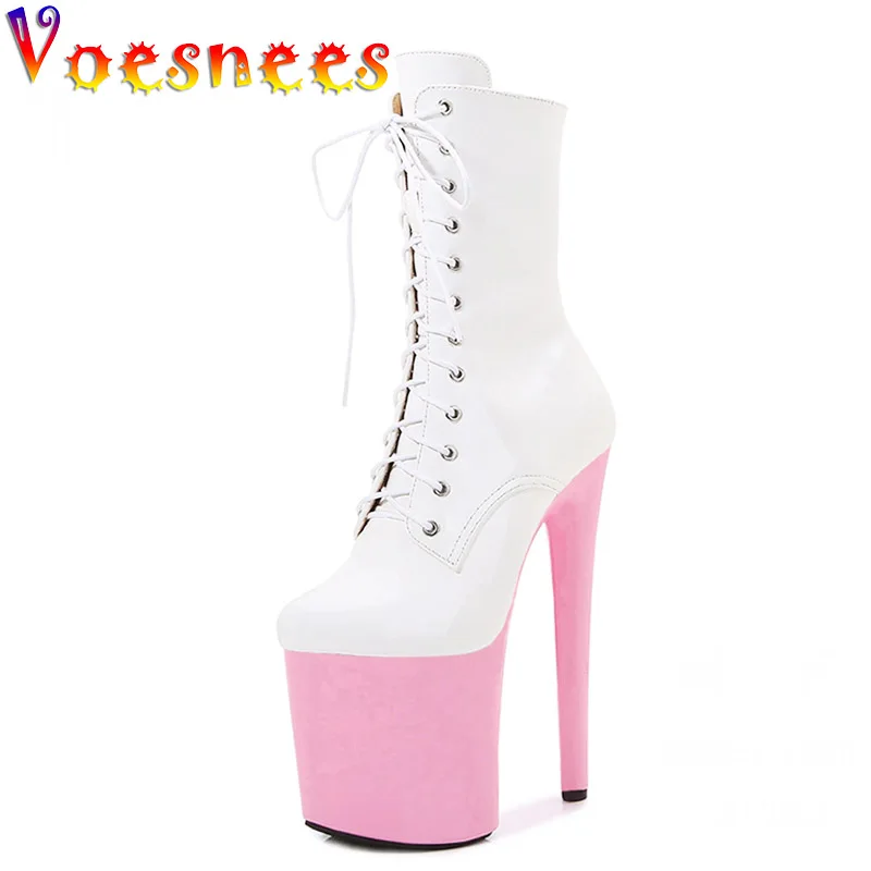 Women High Heels Nightclub Pole Dance Boot New Round Head Dancer Fashion Training Shoes White Pink Model Sexy Catwalk Short Boot