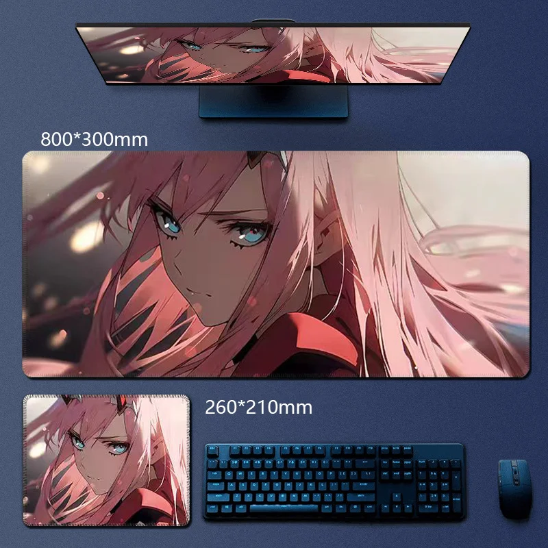 Rubber Mouse Pad, 2mm Thick Cartoon Pink Hair Girl Desk Mat, Multi Sizes 260x210/800x300, Universal For Men Women Gaming Office