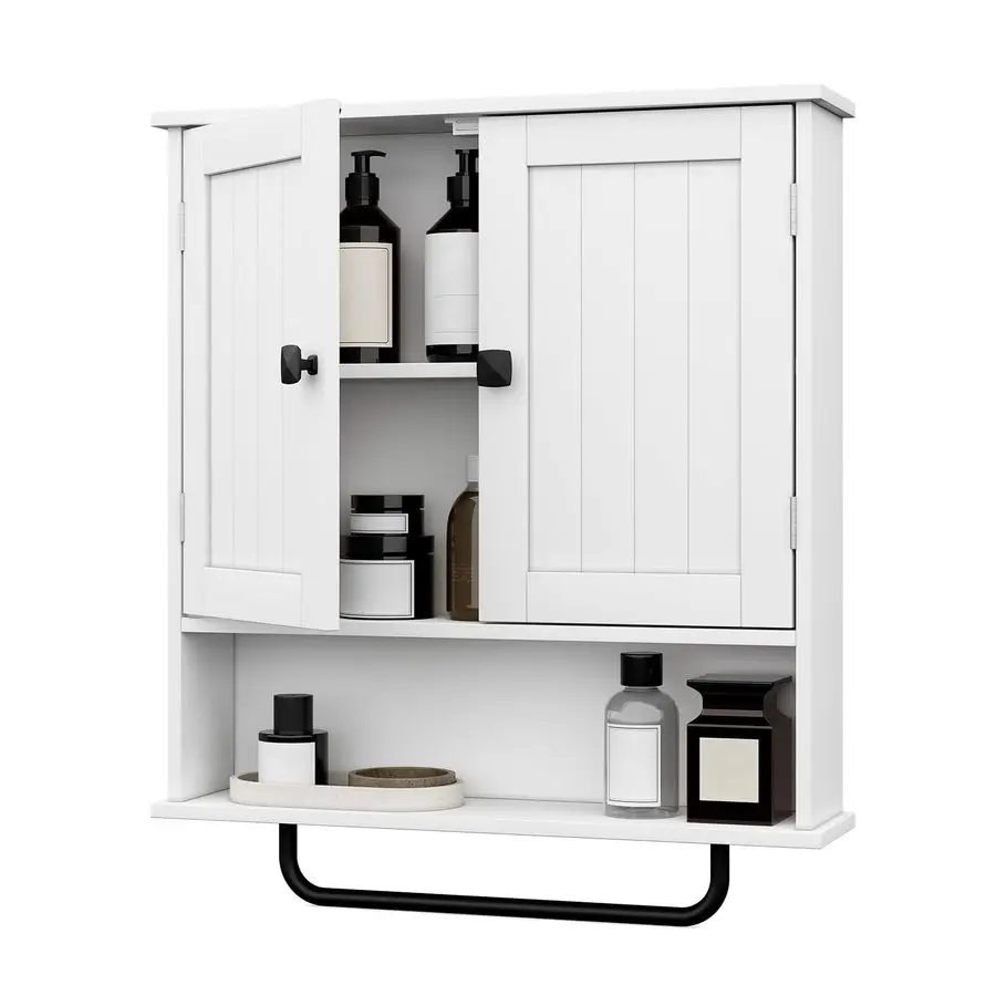 

Bathroom Cabinet Wall Mounted Medicine Cabinets with Towels Bar, Over The Toilet Storage Cabinet with 2 Doors and Adjustable She