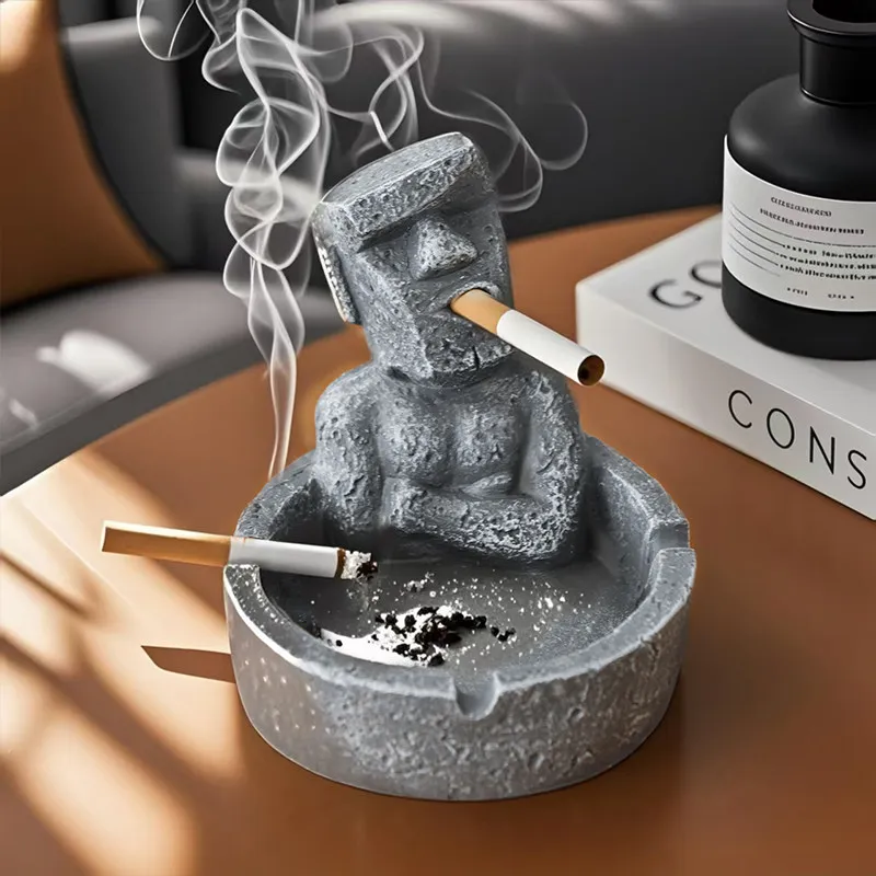 Creative Moai statue ashtray with unique shape, funny luxury decorative ornament for home living room and office desktop display