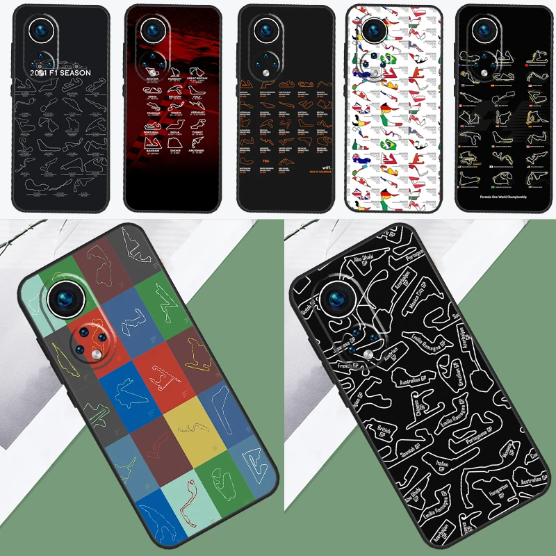 F1 Race Tracks Case For Honor 70 50 X9 X8 Cover For Huawei P50 Pro P20 P30 P40 Lite Nova 5T P Smart 2019