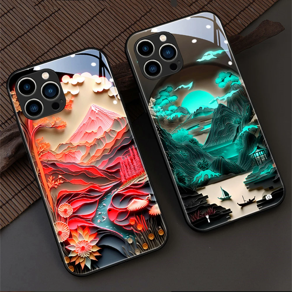 

Japan Mount Fuji Design Led Light Phone Case Call Flash Glitter Cover For iPhone Air 17 16 E 15 14 13 12 11 Pro Max Plus SE