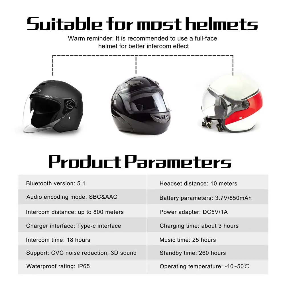 EJEAS V6 PRO+ Motorrad Bluetooth Helm Headset Intercom 850 mAh MOTO Communicator 800 m Interphone für 6 Fahrer IP65 Wasserdicht – Detail 16