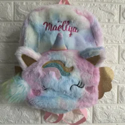 Personalized Name Unicorn Children's Plush Backpack Custom Cartoon Cute Kindergarten Girls' Embroidered Name Schoolbags