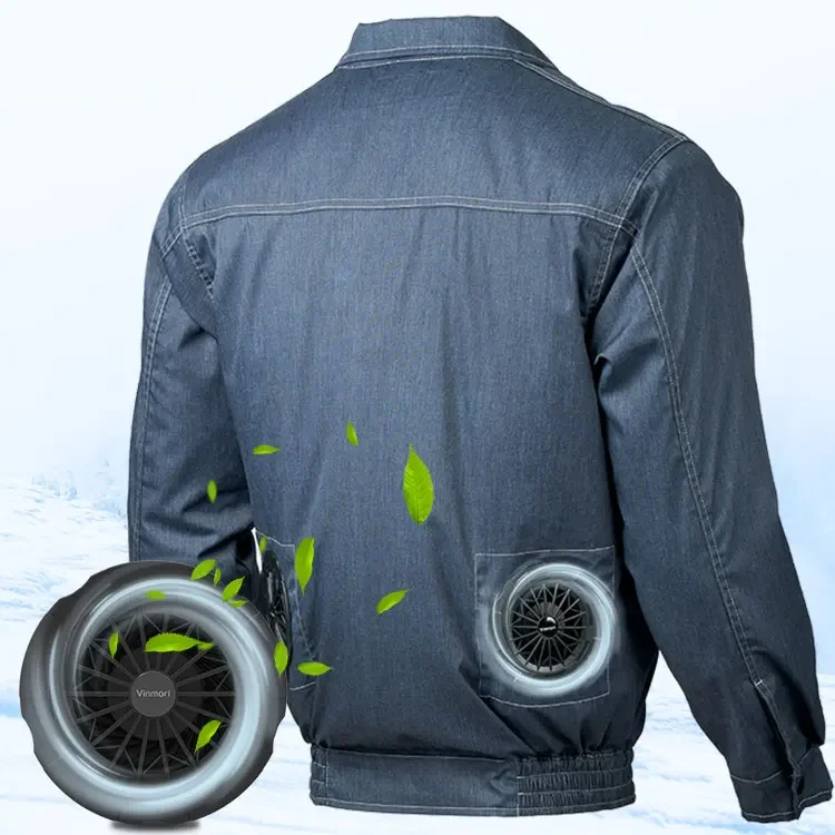 Summer workwear men's denim fan cooling jacket for high temperature worker unisex