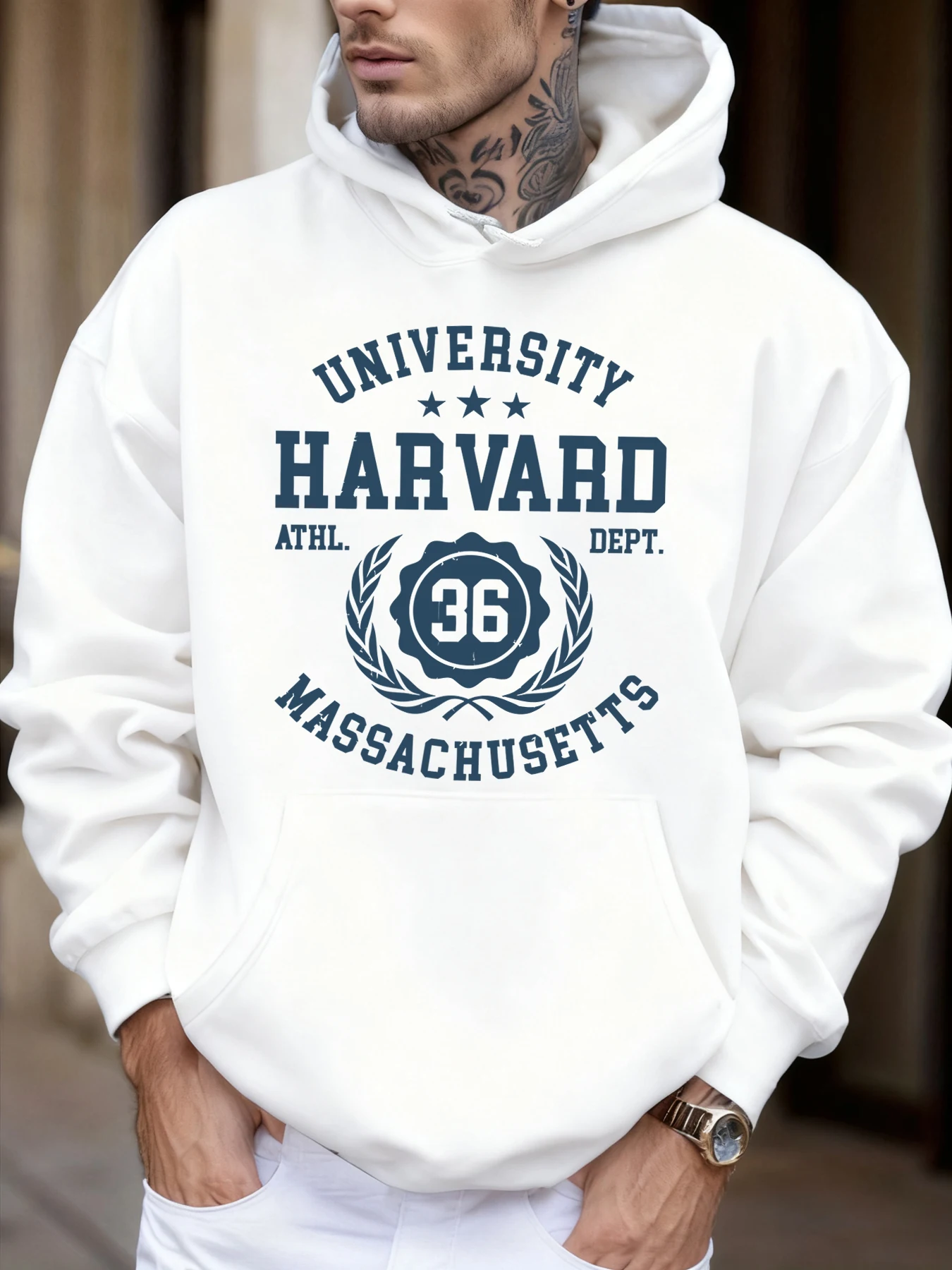 University Harvard Massachusetts Print Autumn Soft Hoodie Men'S Fleece Loose Pullover Sport Jogging Sweatshirt Casual Street Top view 2