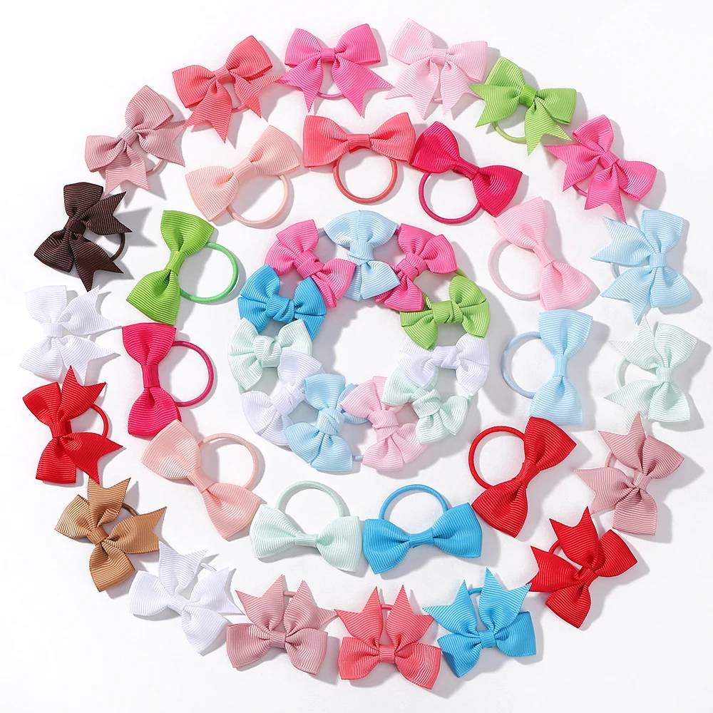 40Pcs 2inch Baby Girls Hair Bows Elastic Ties Grosgrain Ribbon Bow Rubber Band Ponytail Holders Hair Accessories