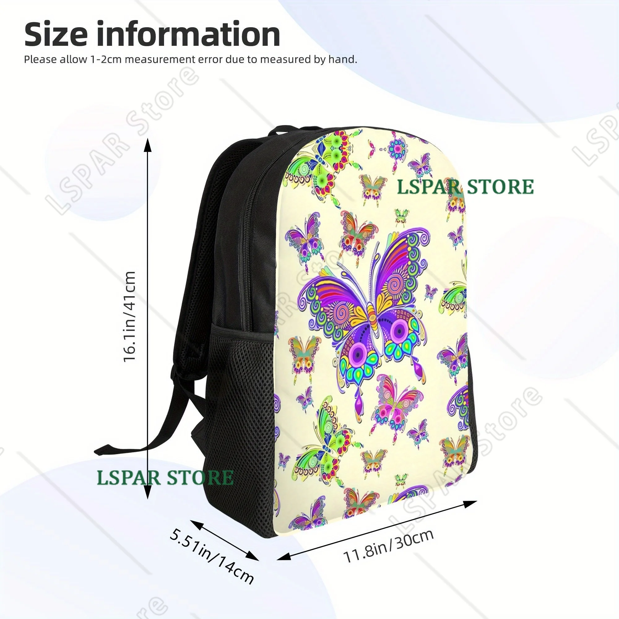 Casual Backpacks Featuring A Colorful Butterfly Tattoo  Perfect for Students and Travel Straps for Laptops