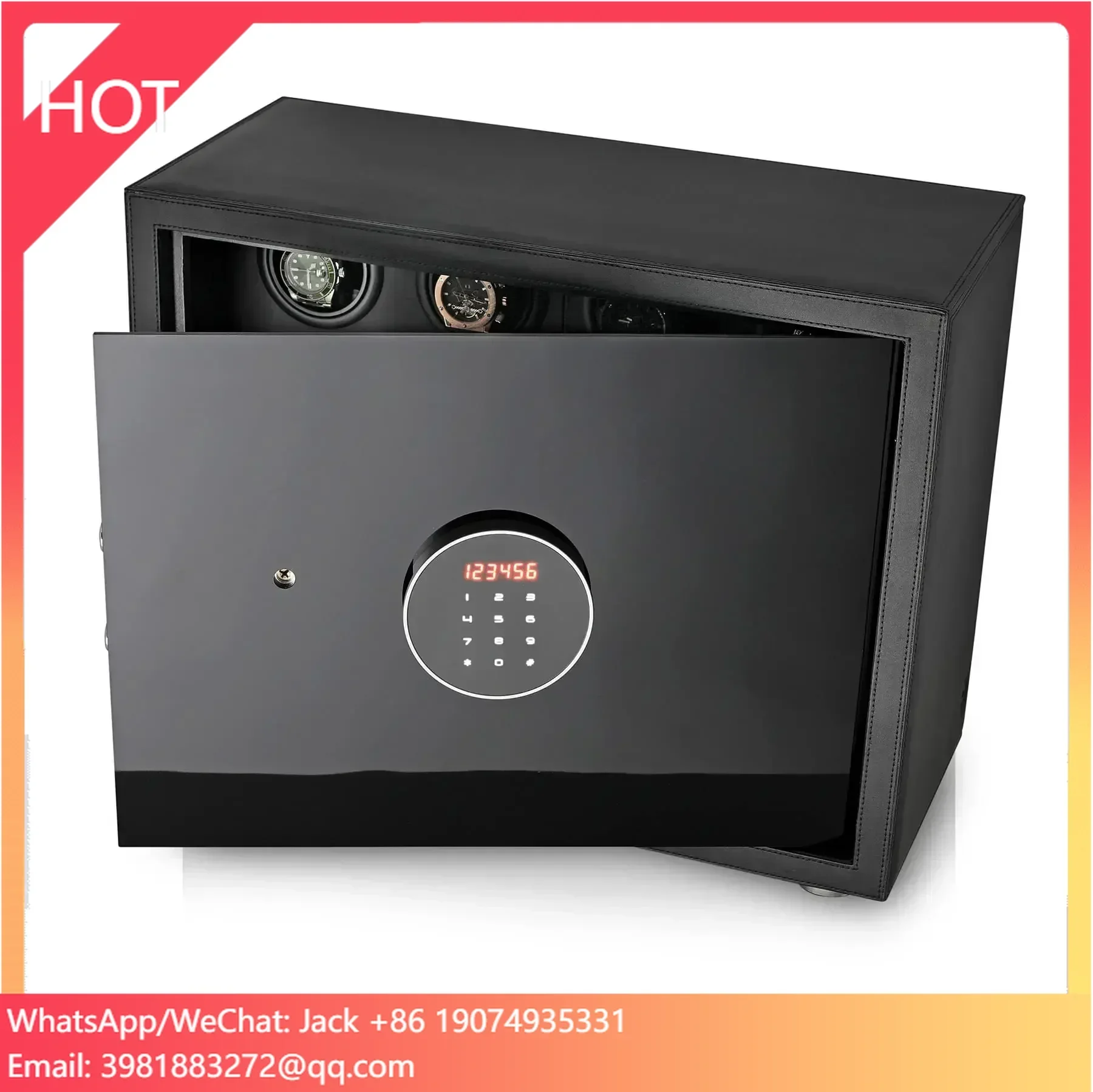 Watch Winder Security Safe for Automatic Watches with Digital Lock Faux Leather Finish and Interior Backlight