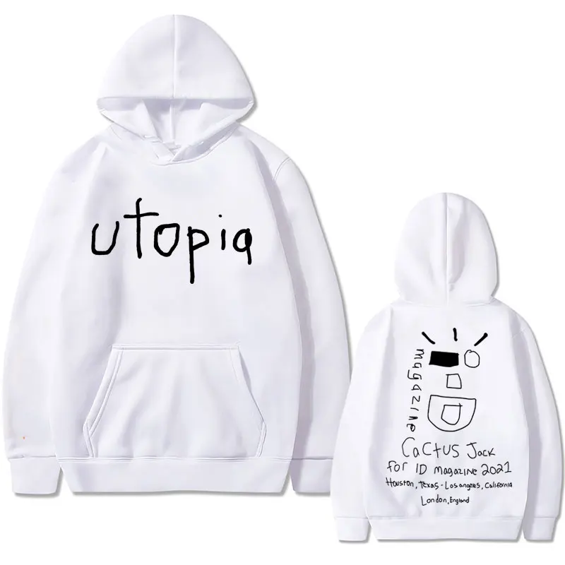 Cactus Jack Utopia Print Hoodie Men Women Casual Hip Hop Oversized Hooded Sweatshirt Men's Fashion Vintage Hoodies Streetwear