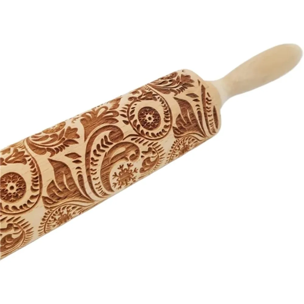 

Vintage Embossed Wooden Rolling Pin for Baking - Perfect for Fondant, Cookies, and Christmas Baking Accessories
