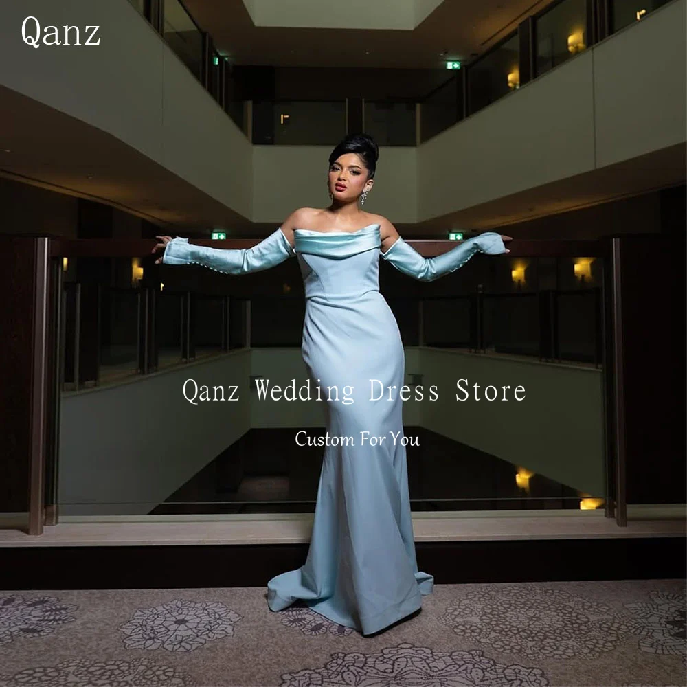 

Qanz Dubai Sky Blue Evening Dresses Strapless Mermaid Arab Event Party Gown Backless Wedding Dress Guest Women 2025 Customized