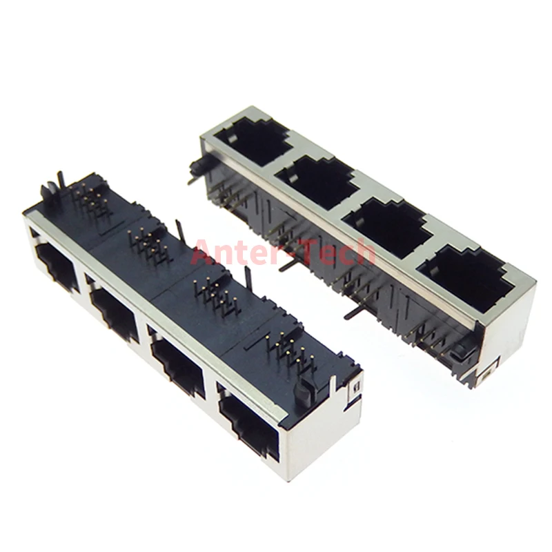 1PCS RJ45 1X4 1*4 Network Ethernet female chassis connector with/without light RIGHT ANGLE 56 8P8C female jack connector