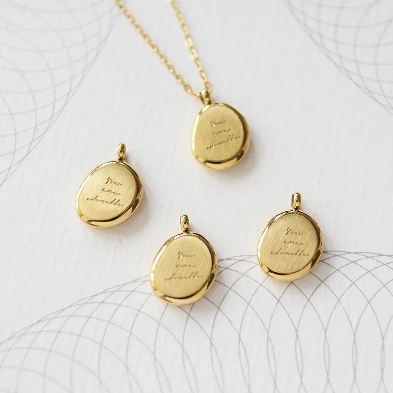 

Irregular Oval Pendant Personalized Custom Message Necklace Pea Shaped Jewelry Stainless Steel Necklace In Gold Color Christmas