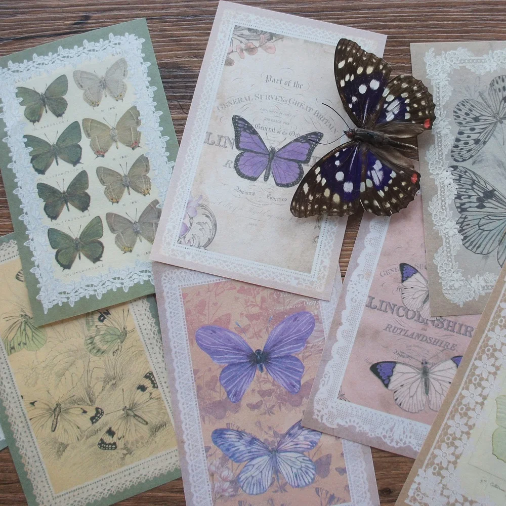 

50 Sheet Vintage Pink Blue White Butterfly Frame Design Background Paper Craft Paper Gift Tag Decoration Scrapbooking DIY