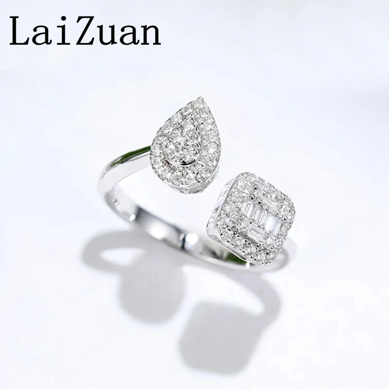 

LaiZuan Solid 18k 750 White Gold Natural Diamonds Ring Drop Shape Exquisite Custom Women's Band Trendy Fine Jewelry Anniversary