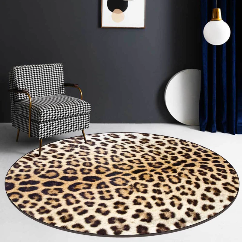 Modern Sexy Yellow Leopard Print Carpet Girls For Living Room Decoration Bedroom Round Floor Mat Area Rug 3D Nordic Home Dywan