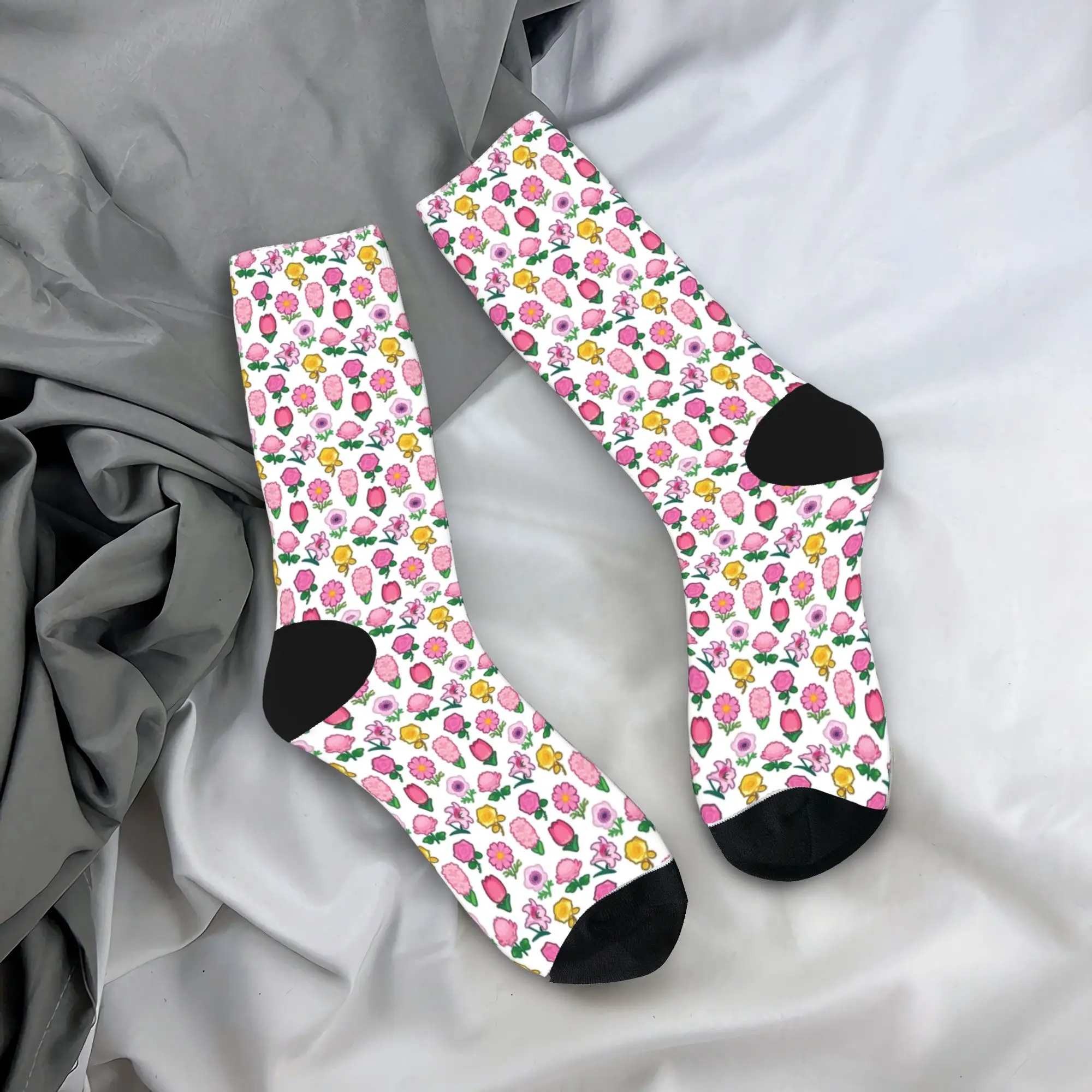 Pink Flower Power Socks Winter  Stockings Vintage Women Men Warm Soft Socks Graphic Running Sports Anti Slip Socks