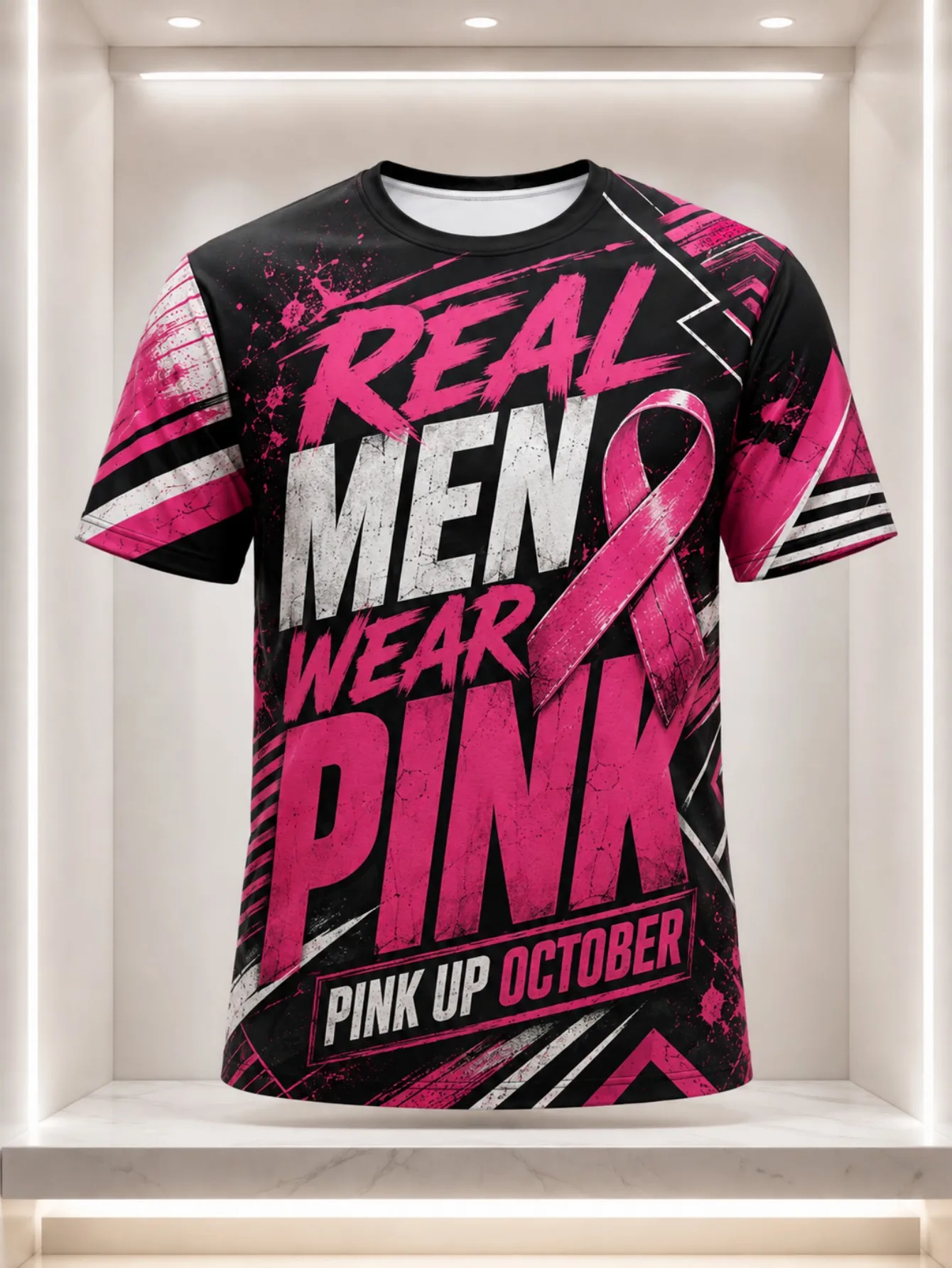 Real Men Wear Pink Ribbon October Breast Cancer Awareness T Shirt Men Crew Neck Short Sleeve Casual Summer Sporty Tee Top