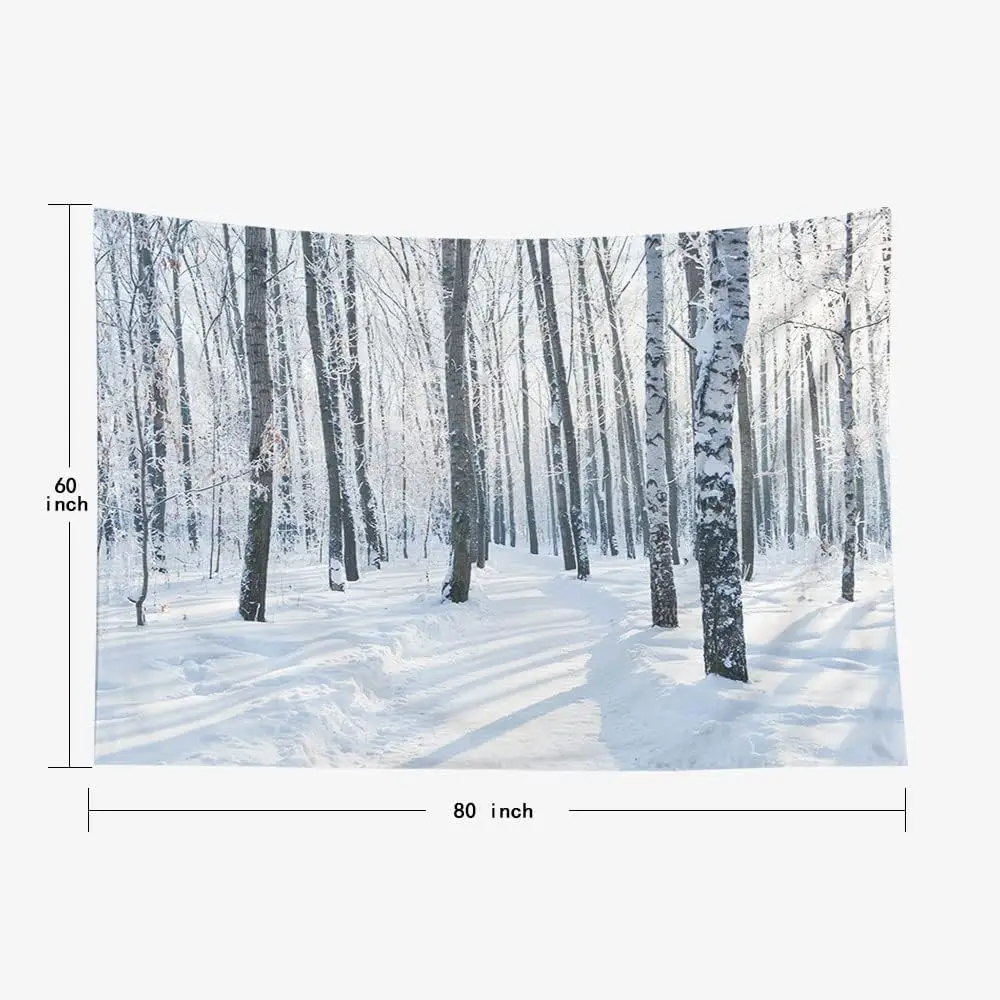 Winter Birch Forest Tapestry Snowy Landscape Wall Hanging Frosty Tree Scene Art for Bedroom Living Room Dorm Decor