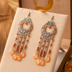 Fashion Boho Beads Chain Tassel Drop Dangle Long Earrings For Women Handmade Geometric Enamel Bohemian Vintage Earrings Jewelry