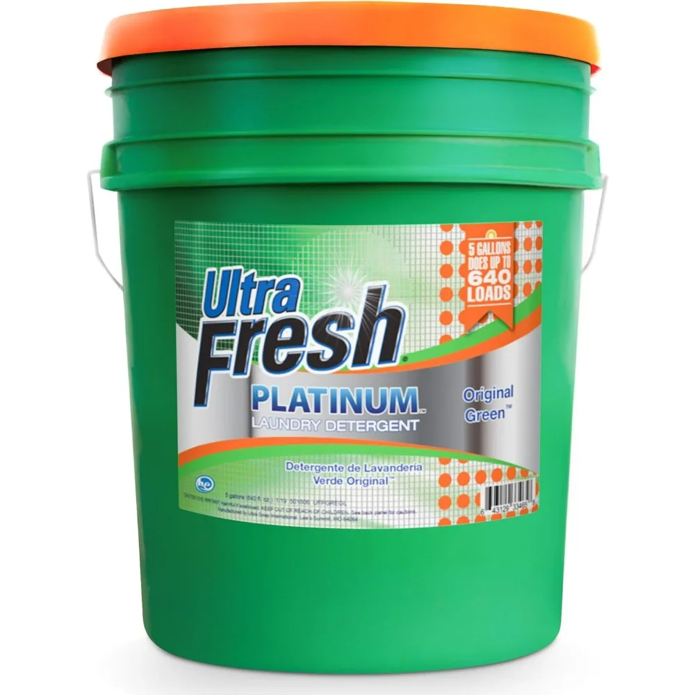 Ultra Fresh 3X Platinum Liquid Laundry Detergent, 5 Gal Original Green Efficient Washing Soap, Household Fabric Clothes Cleaning