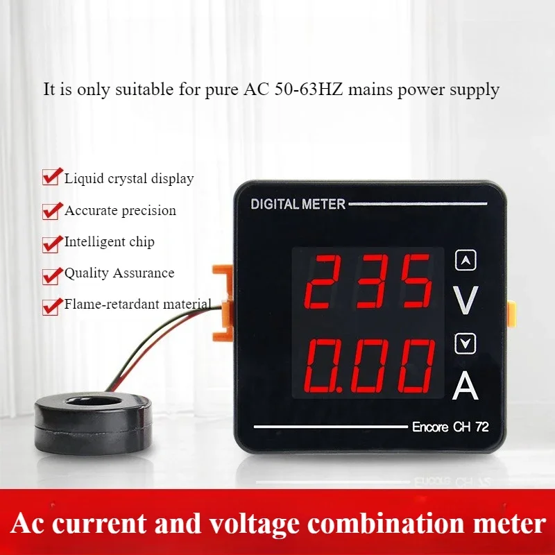 

AC50-500V 0-120A 10-99.9Hz Digital Display Voltage Ampere Frequency Meter Voltmeter Ammeter Hertz 72*72mm