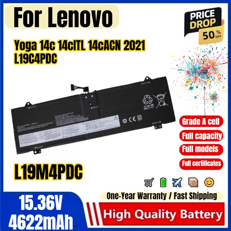 L19M4PDC for Lenovo Yoga 14c 14cITL 14cACN 2021 L19C4PDC Laptop Battery High Quality High Capacity Battery Replacement Bateria