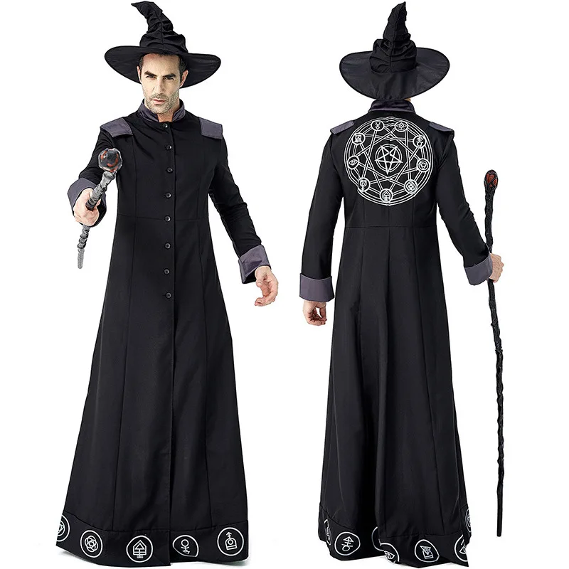 Heks Kostuums Voor Familie Hallween Zwart Pak Vrouwen Mannen Jongen Meisje Cosplay Outfit Podium Optreden Kleding Feest Cool Gewaad Jurk