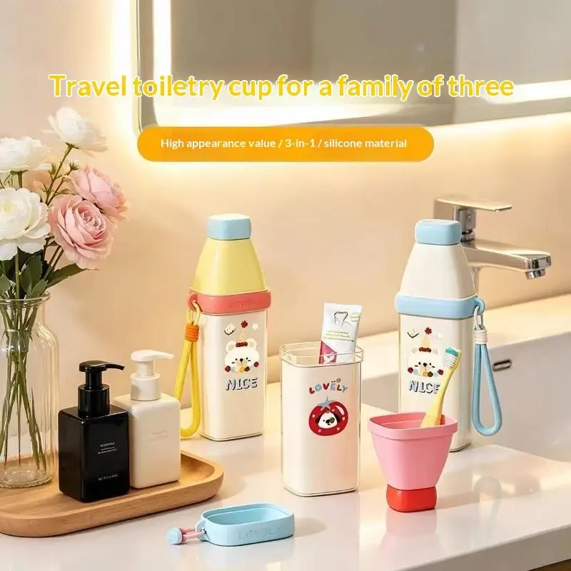 1Pc Plastic 3 In 1 Toothbrush Cup Large Capacity Cartoon Toothbrush Toothpaste Storage Box Space Saving Toothbrush Cup Travel.