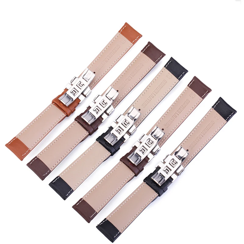 Accessories Black Coffee Butterfly Buckle Genuine Leather Strap Smooth Grain Needle-punched Ccowhide Versatile Watch Brand