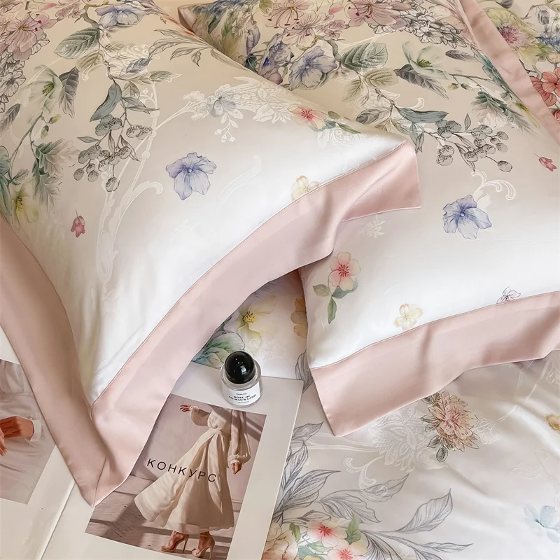 Flowers Prints Bedding Set Lyocell Eucalyptus Fiber Super Soft Silky Cool Feeling Duvet Cover Bed Sheet/Fitted Sheet Pillowcases