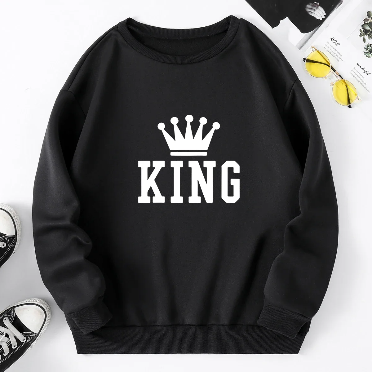King Printing Mens Sweatshirts Daily Casual O-Neck Tops Outdoors Fitness Sports Jogging Man Clothing Versatile Street Pullover