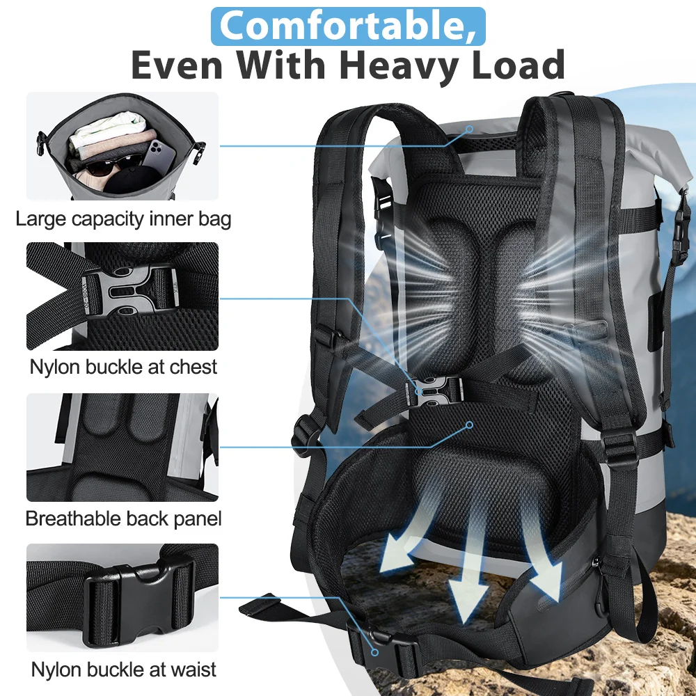 Swimming PVC Pack Dry Bag Backpack for Women Men 35L Waterproof Shoulder Kayak Trekking Drifting Rafting Surfing Boating Bag