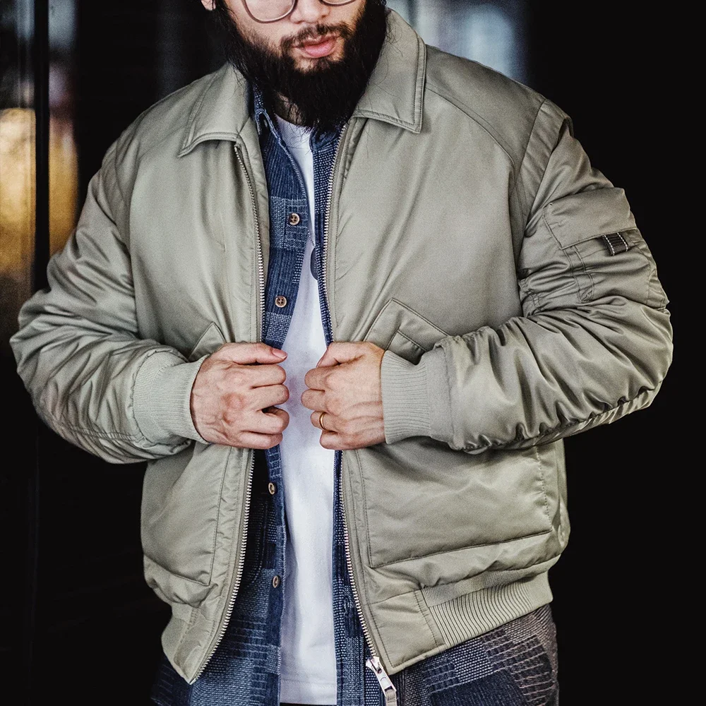 

Maden Men’s CWU-45P Flight Winter Jacket Padded Coat Turn-down Collar Casual Outerwear Gray Green Military Bomber coat