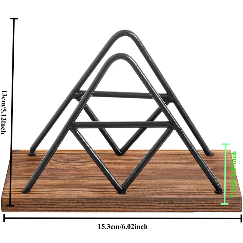 1pc Solid Wood Triangular Tissue Holder Stainless Steel Napkin Holder Desktop Tissue Base Restaurant Table Tissue Storage Rack